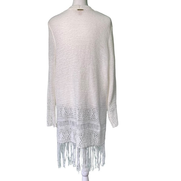 Michael Kors Bright White Crochet Fringe Open Front Cardigan (Size L) - Picture 5 of 14